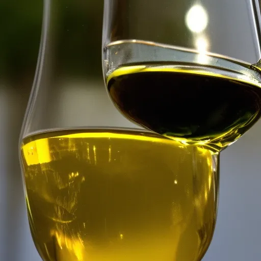 

A close-up of a glass of white wine made from the Chenin grape, with a background of lush green vineyards.
