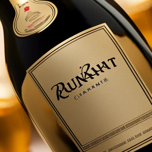 

A close-up of a golden-labeled bottle of Ruinart champagne, the iconic luxury champagne brand.