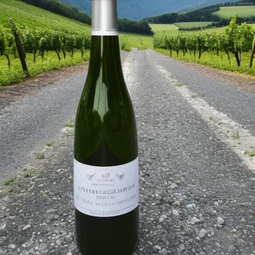 

Une photo d'une bouteille de vin blanc de Savoie, entourée de vignes et de montagnes enneigées.
