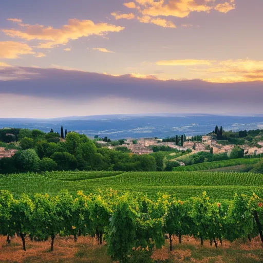 

A scenic view of the Rhone Valley in France, with vineyards and rolling hills in the background.