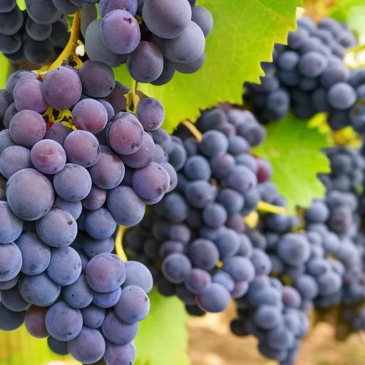 

A close-up of a bunch of ripe, purple grapes on the vine, ready to be harvested for winemaking.
