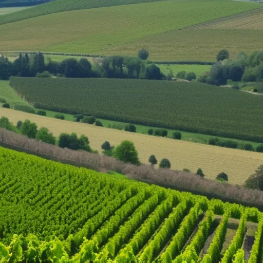 

A photo of a vineyard in the Loire Valley, with lush green hills and a river in the background.