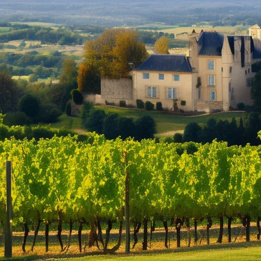 

A picture of a vineyard in the Côte du Rhône region of France, with rolling hills and a picturesque chateau in the background.