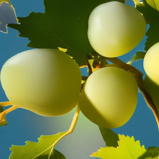 

A close-up of a white grape cluster, with the sun shining through its translucent skin, highlighting the different shades of green and yellow.