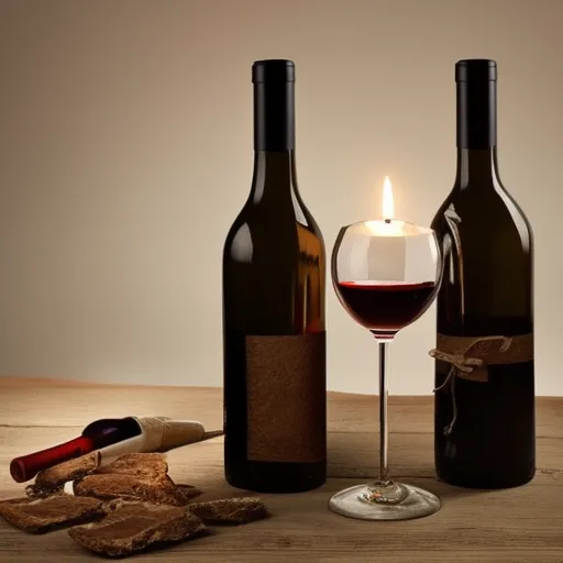 

A picture of a bottle of fine wine with two glasses, surrounded by a romantic candlelit dinner setting, to symbolize a memorable and unique wine-tasting experience.