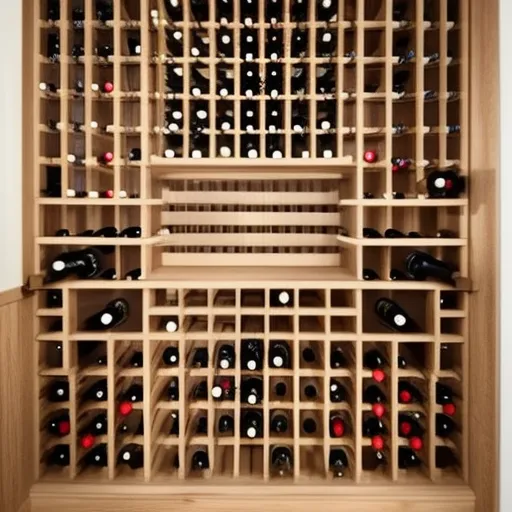 

A photo of a wooden wine cellar with a selection of bottles, showcasing the perfect wine storage solution for any home.