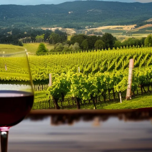 

A picture of a glass of red wine with a vineyard in the background, symbolizing the experience of wine-making and tasting.